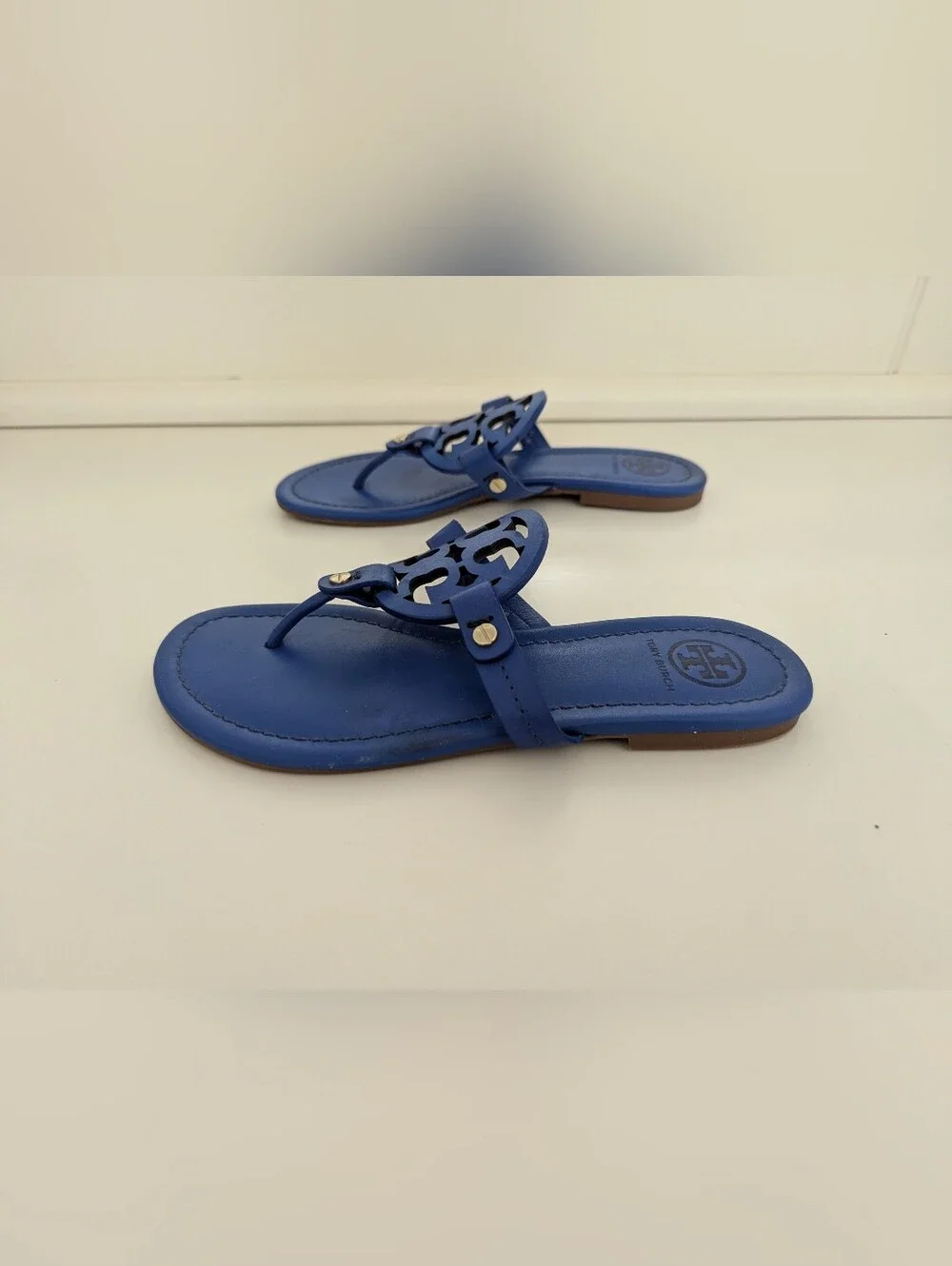 Tory Burch Miller Sandal In Blue Leather Size 5.5